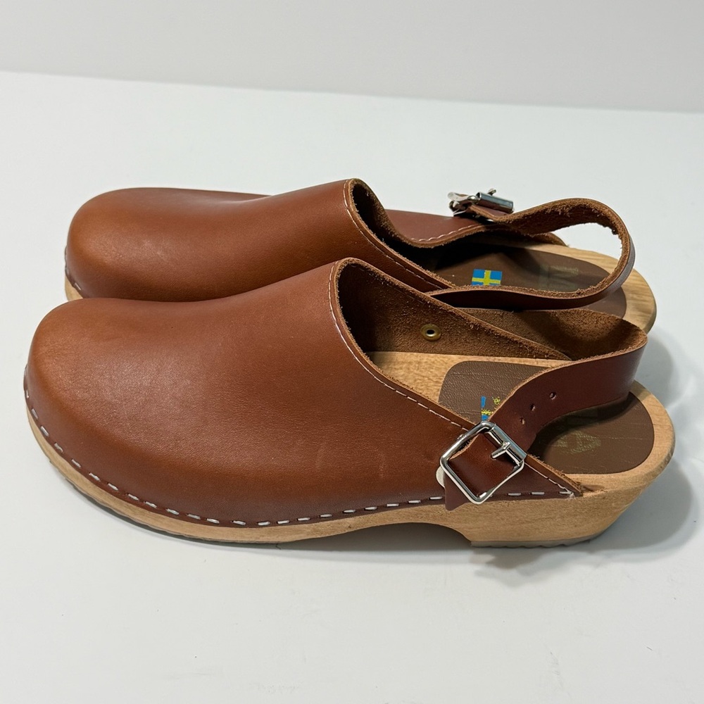 MIA Brown Leather Clog Mules with Slingback Strap